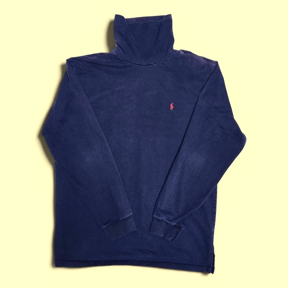 Vintage 90s Polo Ralph Lauren Turtleneck Shirt Mens XL Navy Blue Red Pony Cotton